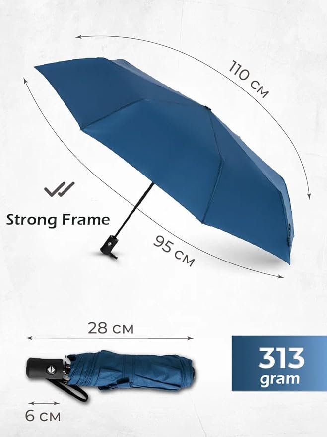 Windproof Travel Umbrella - Compact, Light, Full Automatic Open/Close - Folding Backpack Umbrella for Rain & Sun UV Preotection For Men & Women, Unbreakable 8 Fiberglass Ribs UK Design