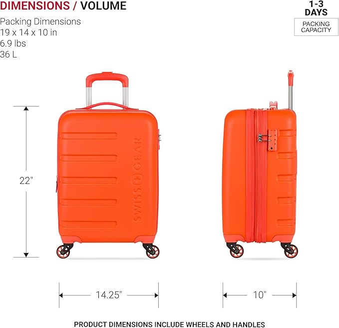 SwissGear 7366 Signature Hardside Expandable Luggage with Spinner Wheels, TSA Lock, Cup-Holder, Orange, Carry-On 19-Inch