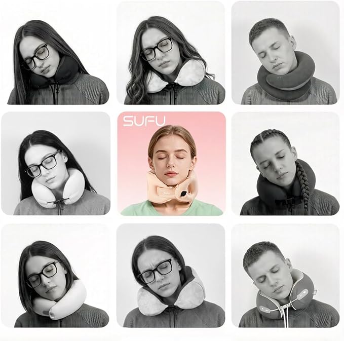 SUFU Ultra-Light Travel Neck Pillow - 68g Lighter Than Phone, 360° Neck Support, Adjustable Softness, 2-in-1 Inflation & Storage, Ideal for Airplane/Business Travel,Pink