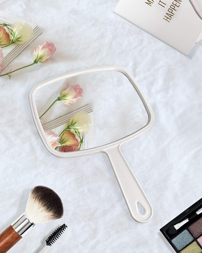 Gladmart Hand Mirror,10.3" L x 7.4" W Handheld Mirror with Handle for Barber Hairdressing,Square White