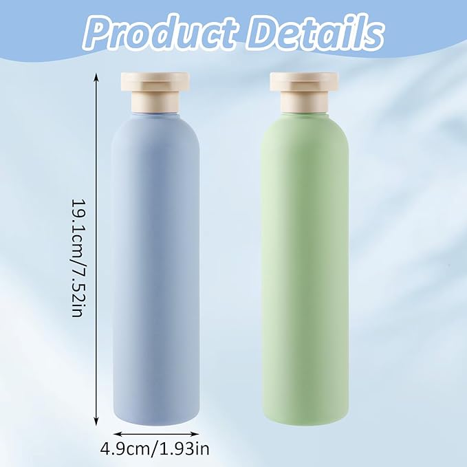TIESOME 2Pcs 260ml Squeeze Bottles, Refillable Travel Containers Large Empty Dispensing Bottles with Disc Top Flip Cap Portable Leak Proof Bottle for Shampoo, Creams, Lotion, Conditioner