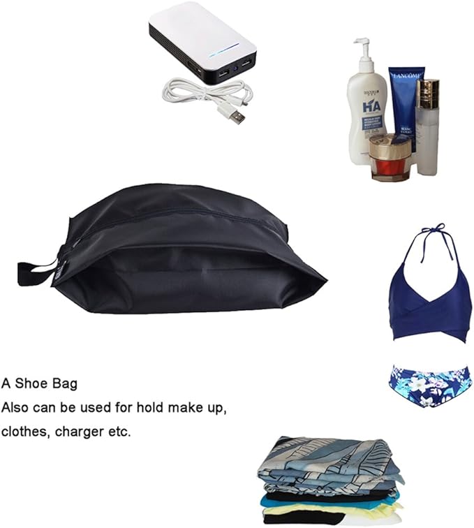 MISSLO Portable Nylon Travel Shoe Bags with Zipper Closure (Pack 4, Black)
