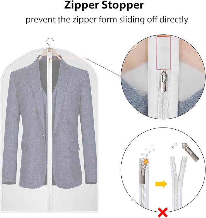 Kntiwiwo Garment Bag Suit Bags for Storage with Zipper 40 inches Clear Dust-Proof Clothes Cover Bag for Suit, Coat, Dress Closet Clothes Storage- Set of 20 [Upgraded Version]