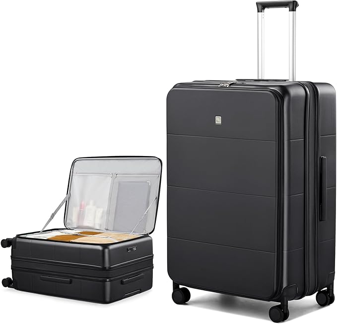 Hanke Hardside Expandable Large Checked Luggage, 28 Inch Top Opening Trunk Luggages with Spinner Wheels, All-PC Hard Shell Suitcase, Lightweight TSA Approved (Jet Black, 120L)