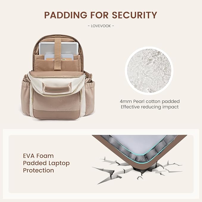 LOVEVOOK Laptop Backpack for Women with Pouch Pocket for Large Capacity Cup,17 Inch Laptop Computer Bag Travel Backpack Purse,Waterproof Work Business College Teacher Backpack,Beige-Nude-Logam Plum