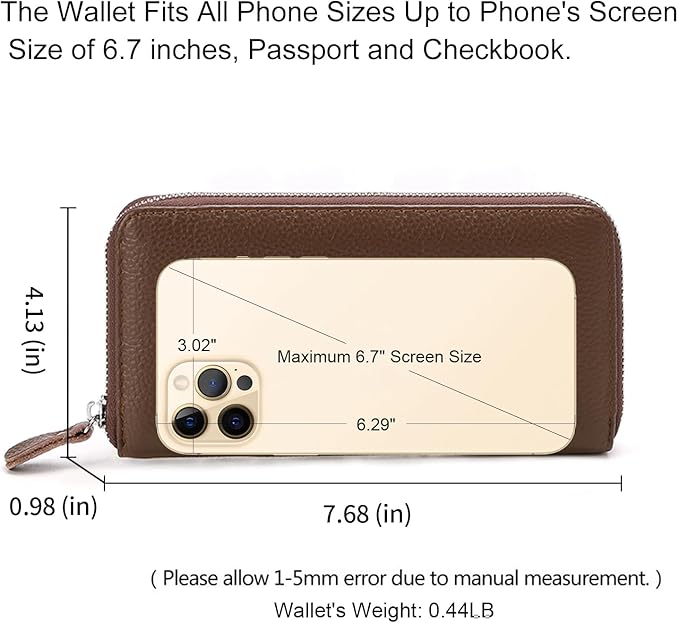 Moflycom Womens Wallet RFID Blocking Genuine Leather Zip Around Wallet Clutch Wristlet Travel Long Purse for Women