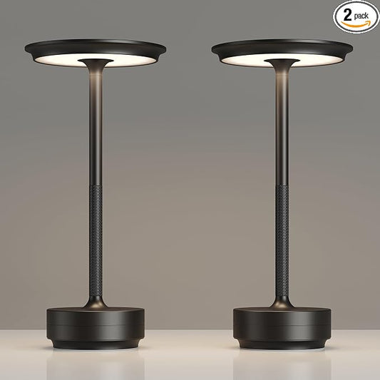TBBGA 2 Pack Rechargeable Table Lamps Cordless, 5000mAh Outdoor Table Light | 3 Color Stepless Dimming Portable LED Table Lamp with Memory Function, for Home/Dinner/Patio/Restaurant.(Black)