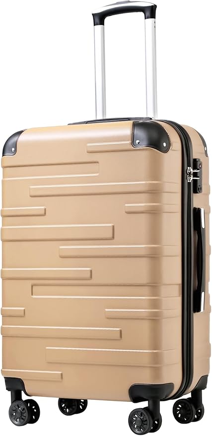 Coolife Hardside Carry-On Luggage with TSA Lock, Spinner Wheels, Telescopic Handle, Lightweight Suitcase (Champagne, S(20in_carry on))
