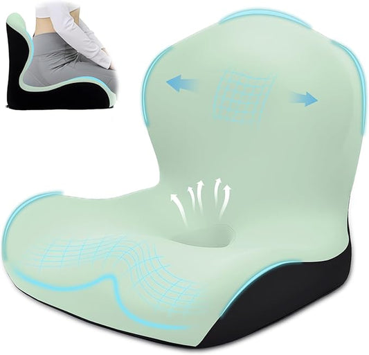 Seat Cushion, Office Chair Cushion, L-Shaped Ergonomic Car Seat Cushions, Memory Foam Chair Cushion, Lumbar Support Pillow for Wheelchair, Car, Home, Office, Desk, Green