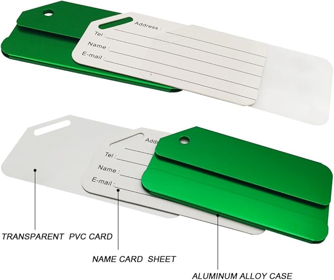 Aluminum Luggage Tags, Luggage Tag Holders for Travel Luggage Baggage Identifier by Ovener (2Pack Green)