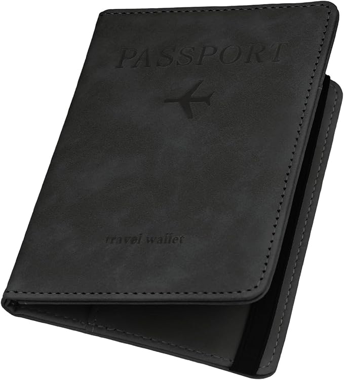 ILIYAH-Passport Cover-Passport Holder Travel Wallet-RFID Blocking Passport Case Travel Accessories Card Holder Wallet Unisex Travel Gifts (Black MG)