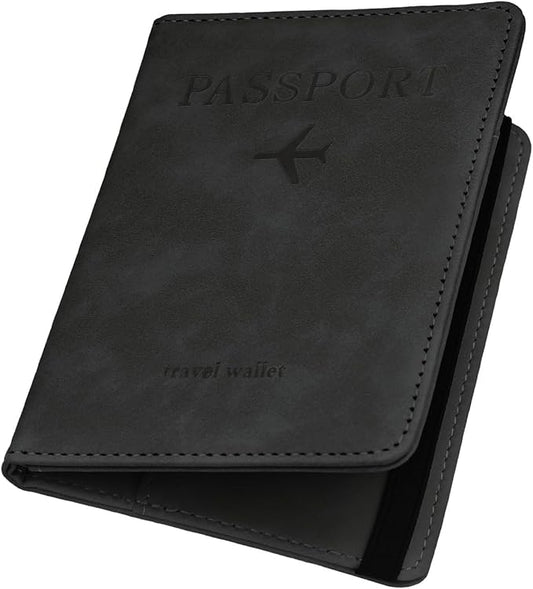 ILIYAH-Passport Cover-Passport Holder Travel Wallet-RFID Blocking Passport Case Travel Accessories Card Holder Wallet Unisex Travel Gifts (Black MG)