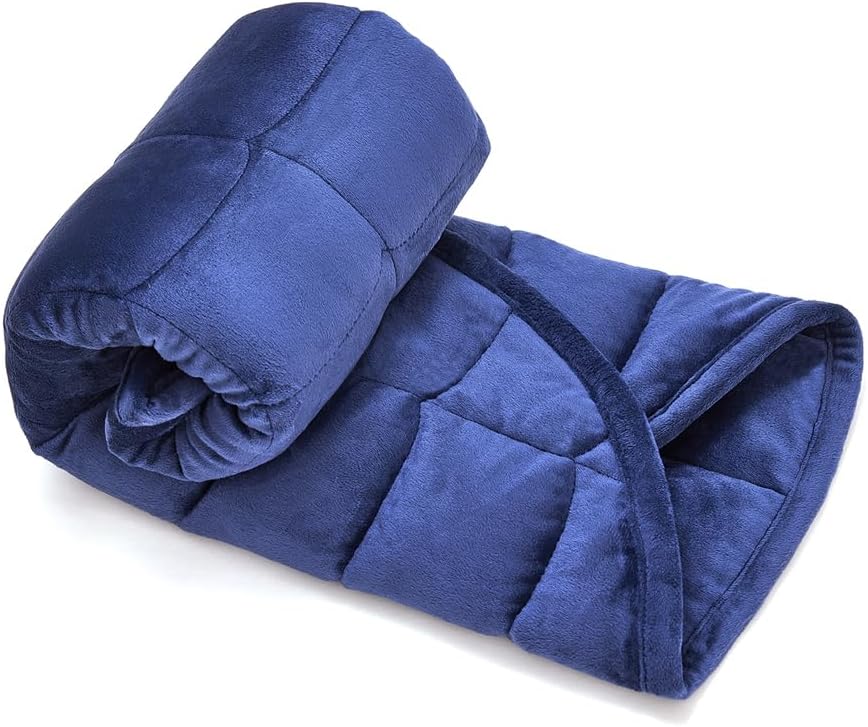 TONGDADA Weighted Lap Blanket 7lbs for Adult,Perfect for Relaxation, Lounging, Napping, Sleeping & Travel,Luxury Minky Weighted Body Blanket,Weighted Throw Blanket-Navy Minky, 29" x 24"