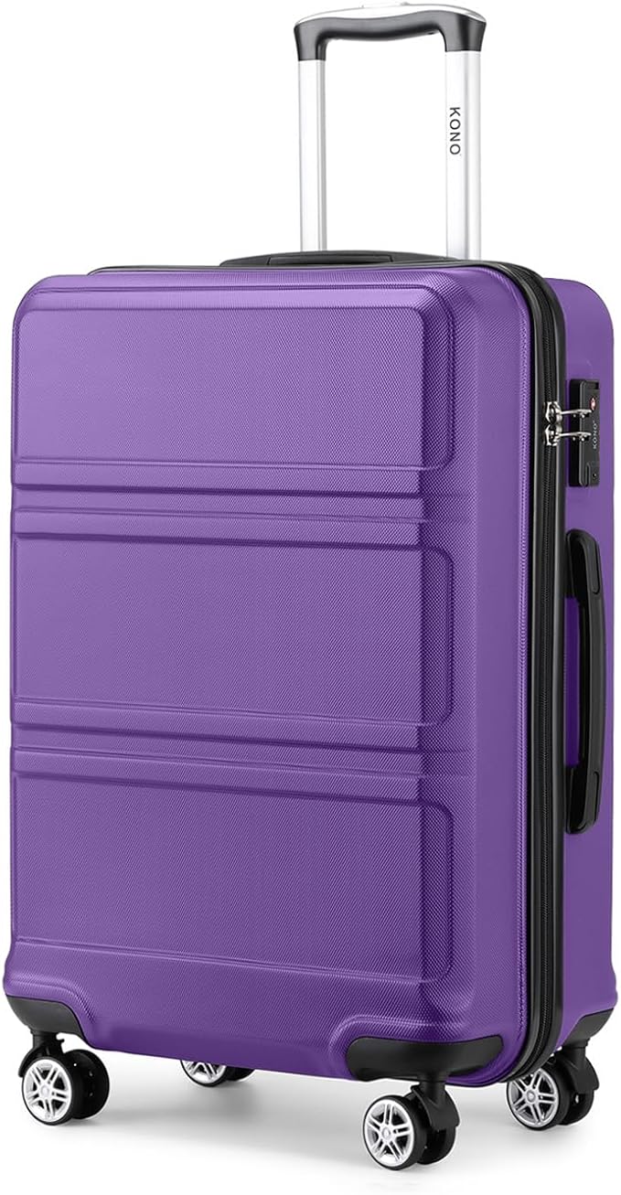Kono 24 Inch Luggage Suitcase with Spinner Wheels TSA Lock Lightweight PC+ABS Hardside Medium Checked Luggage Durable Rolling Suitcase Purple