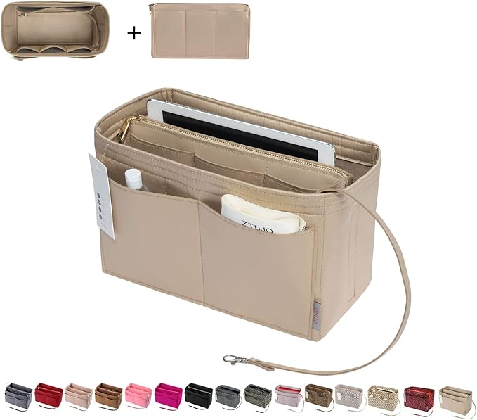 ZTUJO Purse Organizer Insert, Felt Bag Organizer with Metal Zipper, Handbag & Tote Shaper, For Speedy Neverfull Tote, 7 Sizes