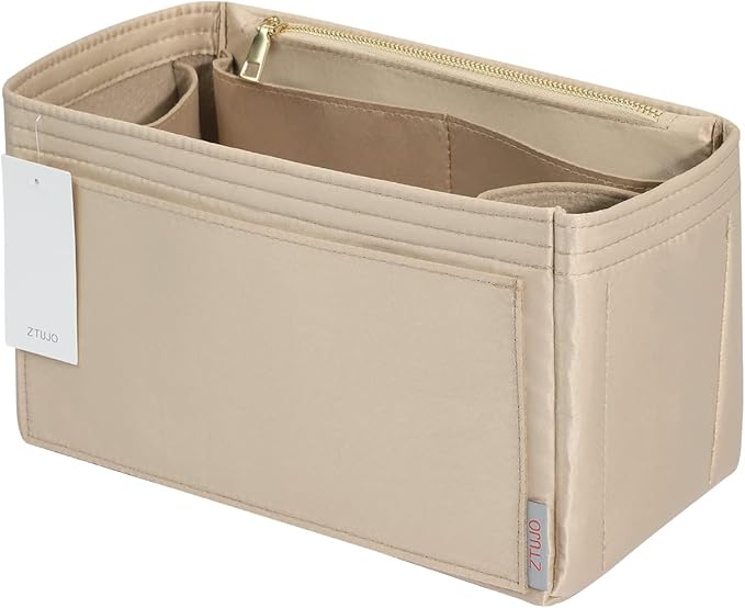 ZTUJO Purse Organizer Insert For Handbags, Silky Touching Bag Organizer Insert With Bottle Holder, Perfect for Speedy, Neverfull, Tote,ONTHEGO,Artsy,Handbag and More (Slender Large, Silky Beige)