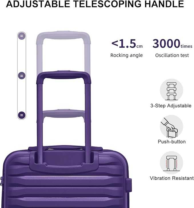 LARVENDER Luggage Sets 3 Piece, Expandable Hardside PP Carry On Luggage Suitcase with 360° Spinner Wheels TSA Lock Suitcase Set for Women Men, Grape Purple