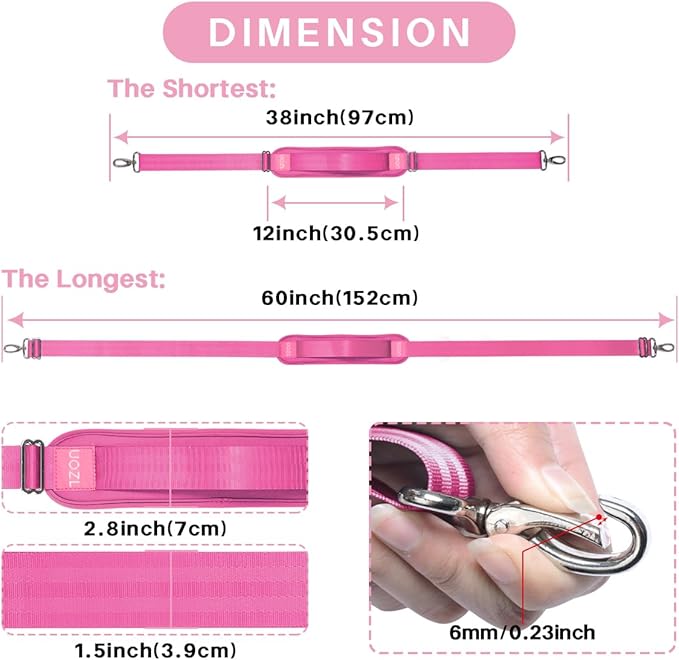 59 Inch Shoulder Straps, Soft with Ultra-Thick Fixed Shoulder Pad, Two Way Independently Adjustable Buckle Replacement Straps for Laptop Bag Messenger Bag Tool Bag Luggage,Rose Red