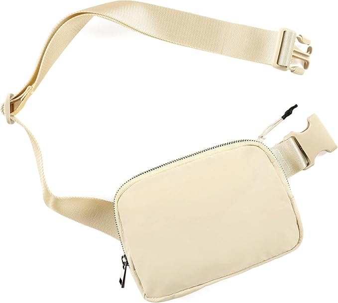 ODODOS Unisex Mini Belt Bag with Adjustable Strap Small Fanny Pack for Workout Running Traveling Hiking, Ivory