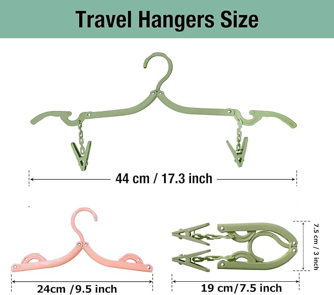 26Pcs Travel Hangers Foldable with 52Pcs Clips: Folding Hangers, Non Slip Portable Hanger for Cruise Ship Essentials Suitcase Camping Flying RV Home Drying Rack, 4 Colors