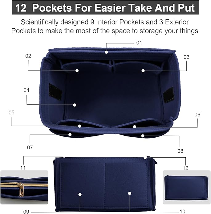 OMYSTYLE Purse Organizer Insert, Felt Tote Bag Organizer Insert with 5 Sizes, Handbag Dividers for Inside Purse, Compatible with Longchamp, Neverful, Speedy and More
