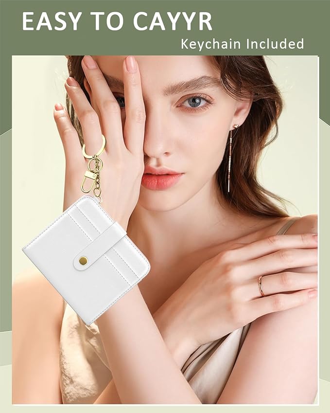 Aiawoxc Womens Wallet, RFID Small Wallets for Women, Slim Compact Credit Card Holder, Cute Leather Bifold Ladies Purse with Zipper Coin Pocket and ID Window, White