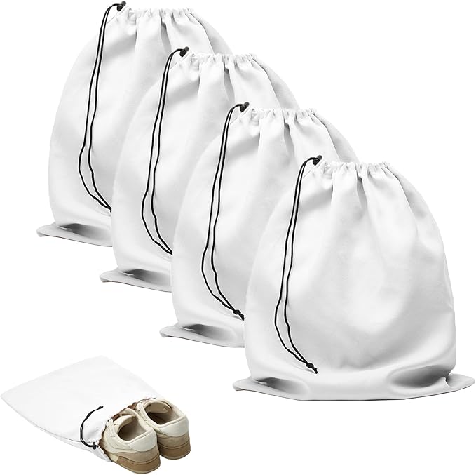LAKE OF FIRE 4-Piece Travel Shoe Bags for Packing, 17.7" x 13.8" Dustproof Shoe Bags - Flannel Shoe Pouch with Drawstring Closure,Washable & Reusable(White)