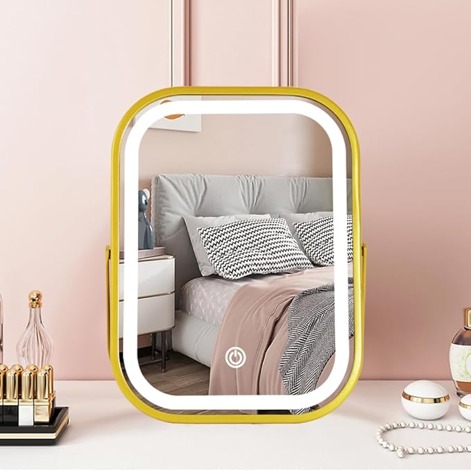 YEKKOPT Rechargeable Vanity Mirror with Lights, Lighted Makeup Mirror with Lights,Smart Touch Control Dimmable 3 Modes Light
