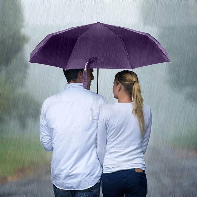 TradMall Travel Umbrella Windproof with 46 Inches Large Canopy 10 Reinforced Fiberglass Ribs Ergonomic Handle Auto Open & Close, Purple