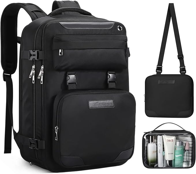 Maelstrom Travel Backpack for Women Men,35L Laptop Backpack Fits 17-Inch Laptop,Carry On Backpack for Airplanes with Crossbody Bag&Shoe Compartment&Toiletry Bag (Black With Toiletry Bag, Large)