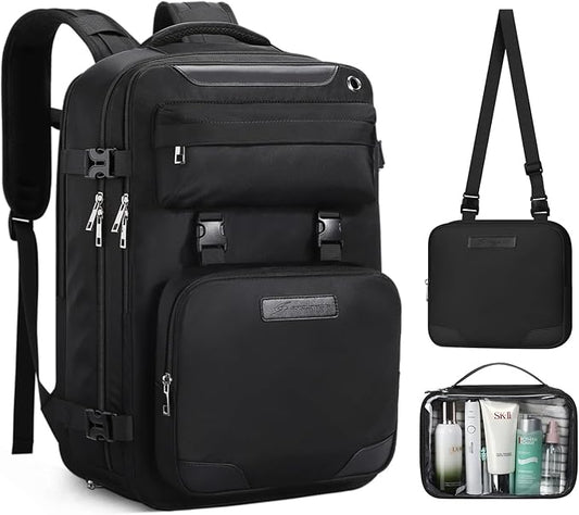 Maelstrom Travel Backpack for Women Men,35L Laptop Backpack Fits 17-Inch Laptop,Carry On Backpack for Airplanes with Crossbody Bag&Shoe Compartment&Toiletry Bag (Black With Toiletry Bag, Large)