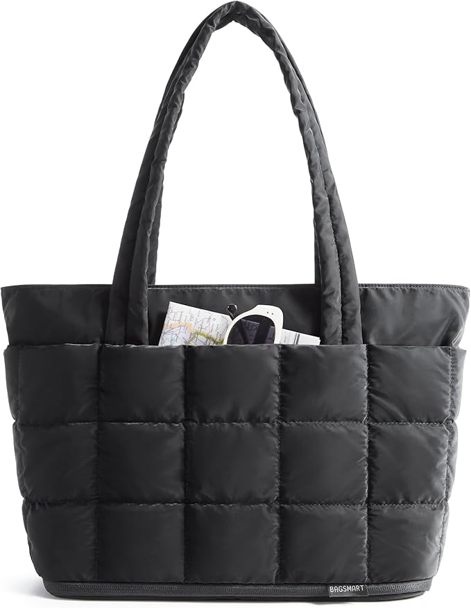BAGSMART Expandable Tote Bag for Women, Puffer Work Tote Handbag, Quilted Carry On Bag for Travel Gym