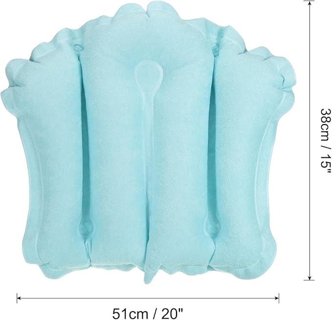 PATIKIL Inflatable Bath Pillow with Suction Cups, Terry Cloth Covered Shell Shape Bath Pillow Neck Support for Bathtub Hot Tub, Blue