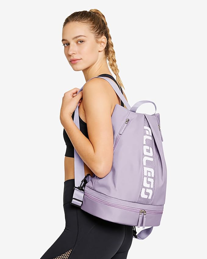Gym Backpack for Women with Shoe Compartment, Sport Backpack Casual Daypack for Girls, Small Cheer Bag Outdoor Leisure, Purple