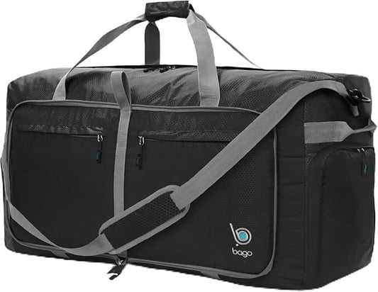 Bago Large Duffle Bag for Travel Women & Men. Durable Lightweight Foldable Travel Duffel Bags For Traveling Women. 100L Duffle Bags for Overnight Bag With Shoe Compartment Collapsible Weekender duffel