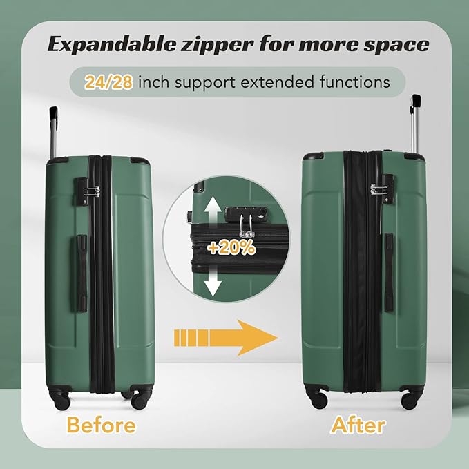 Merax 28 Inch Checked-Large Luggage with Wheels Aluminum Alloy Corner Hard Shell Suitcase TSA Luggage Suitcases for Travel Woman Men(Green)