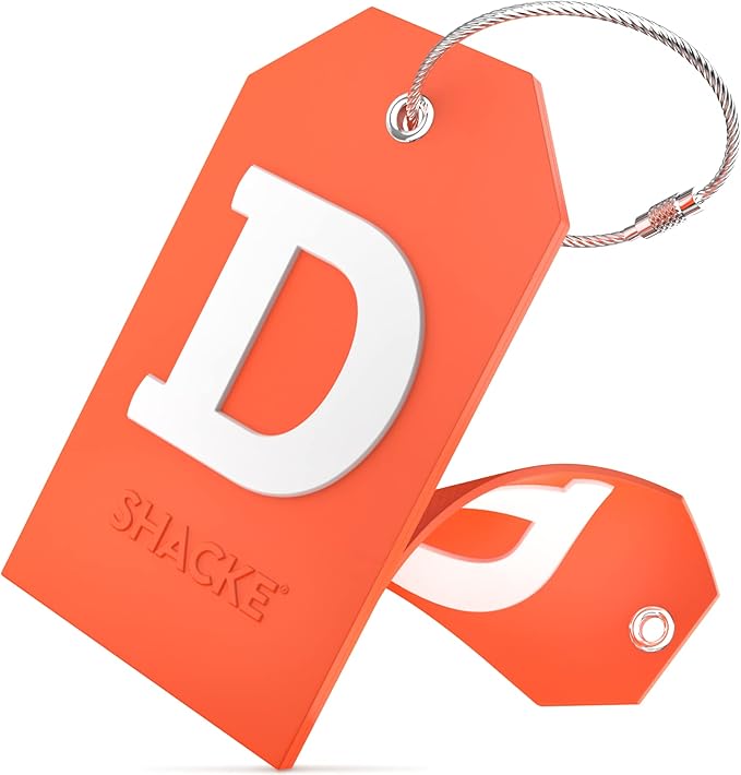 Shacke Initial Luggage Tag with Full Privacy Cover and Stainless Steel Loop – (Letter D)