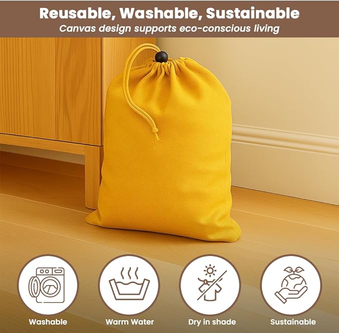 LFH Cotton Rich Shoe Storage Bags with Drawstring, Dustproof Breathable Reusable Organizer, Perfect For Travel, Dorm, Hotel, College, Gym, Easy to Carry, Machine Washable 12"x17" (Pack of 6) - Golden
