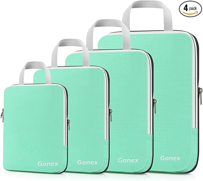 Gonex Compression Packing Cubes, 4pcs Expandable Storage Travel Luggage Bags Organizers (Mint Green)
