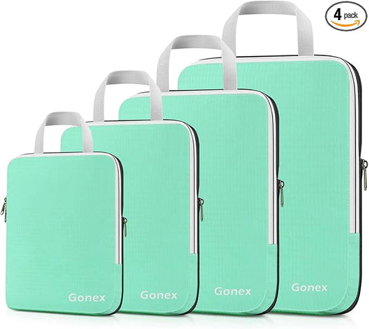 Gonex Compression Packing Cubes, 4pcs Expandable Storage Travel Luggage Bags Organizers (Mint Green)