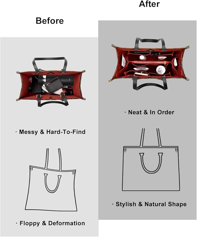 ZTUJO Purse Organizer Insert For Handbags, Silky Bag Organizer With 2 Zippers For Speedy Neverful Tote and More (Red, X-Large)