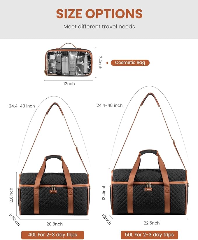 LOVEVOOK Travel Duffle Bag - Weekender & Overnight Bag with Toiletry & Wet Pocket, Carry-On Size, 3pc Set