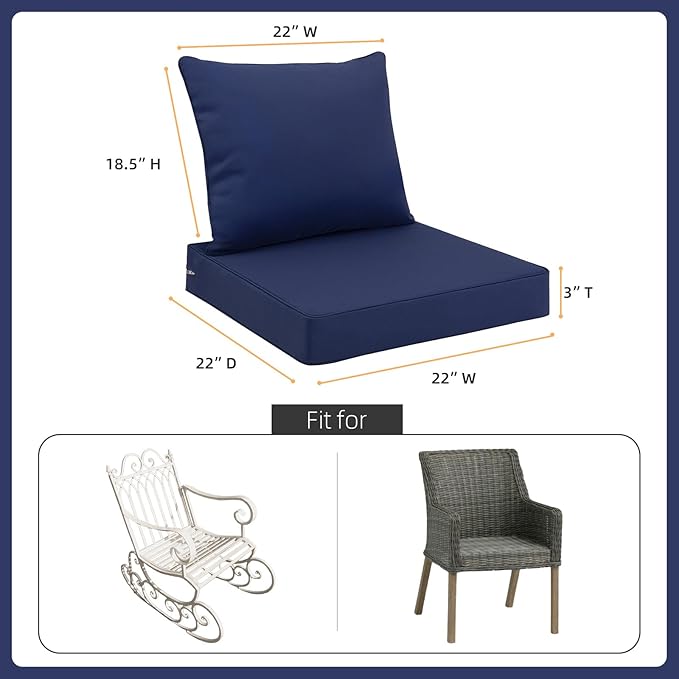 Favoyard Outdoor Seat Cushion Set 22 x 22 Inch Waterproof & Fade Resistant Patio Furniture Cushions with Removable Cover Deep Seat & Back Cushion with Tie Straps for Chair Sofa Couch