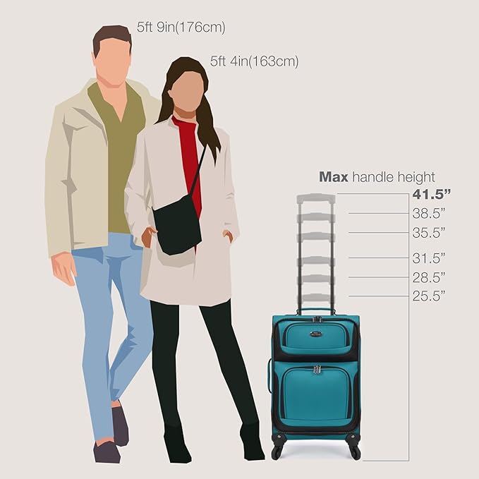 U.S. Traveler Rio Lightweight Softside Rolling Carry-on Suitcase, 4-Wheel Set, Teal