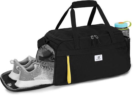 SKYSPER Gym Bag for Men & Women with Shoe Compartment, Carry-on Gym Duffle Bag for Travel and Sports, Workout Overnight Bag with Large Wet Pocket, Black
