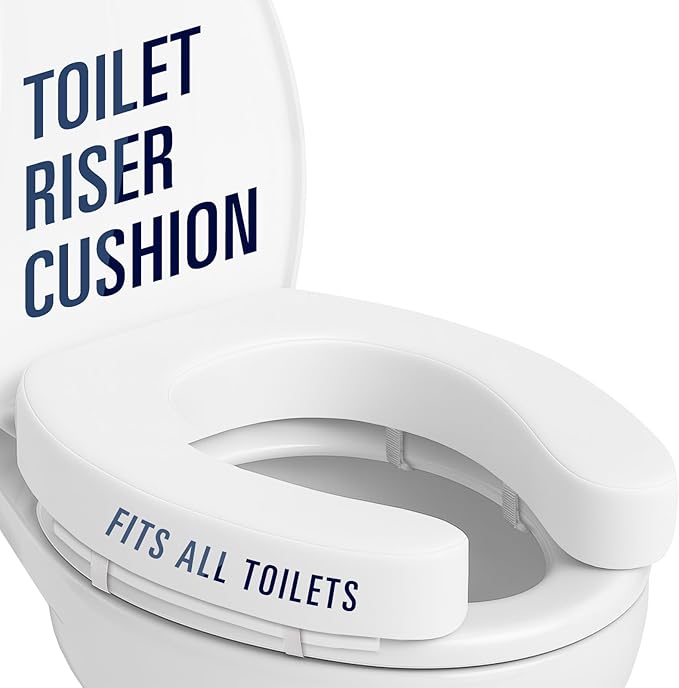 Vive Toilet Seat Riser Cushion for Seniors - Universal Fit - Raised Toilet Seat with High-Density Foam for Elongated & Standard - Firm Handle, Cushioned & Padded - Elevated Medical Handicap Lifter