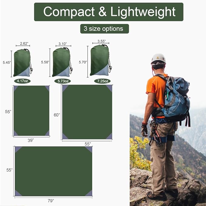 Orga'Neat Pocket Picnic Blanket, Sandproof Lightweight Pocket Camping Tarp, 55″x 79″ Foldable & Fits into Small Bag, Water Resistant Washable Quick Dry Compact Beach Mat for Outdoor Recreation