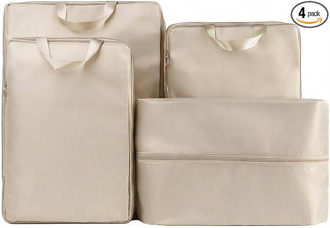 Packing Cubes for Travel,Space-Saving & Stylish Minimalist Design Lightweight,Traval Organizer Bags for Luggage，Compression Packing Cubes Set 4 - Gifts for Women Beige