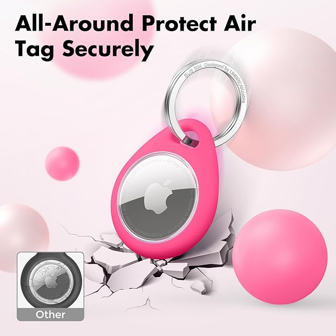 UNBREAKcable 4 Pack Holder for Apple AirTag [Fit Tightly Design] [Hold Air Tag Securely] [Easy to Install] Protective Case Waterproof TPU Shell with 304 Stainless Steel Key Ring Keychain, 4 Color