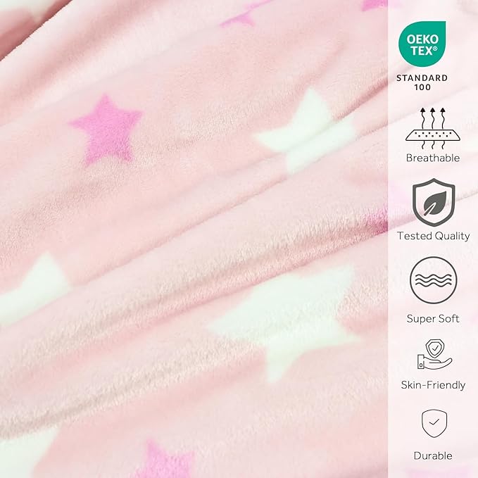3-in-1 Kids Travel Blanket and Pillow Set - 40x60 Inches Soft Pink Star Design,Kids Travel Blanket Airplane Compact with Bag, Potable Pillow Blanket for Travel Airplane Train Bed Office